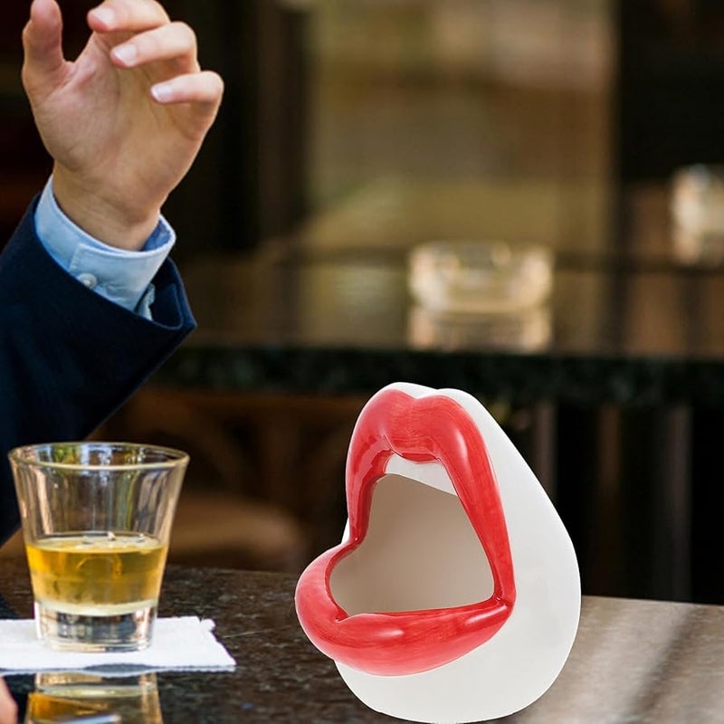 منفضة سجائر على شكل أحمر شفاه سيراميك بتصميم فم أحمر للمنزل والفنادق - Image 3